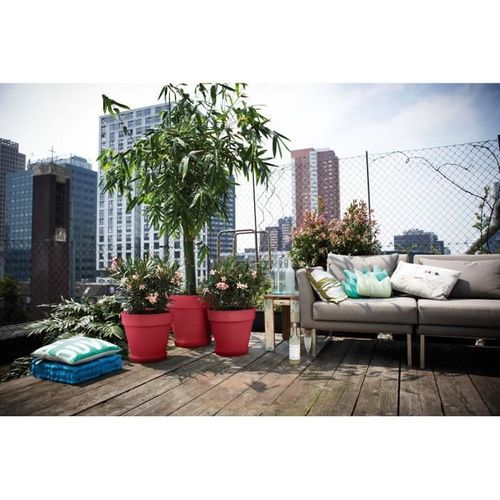 Pot De Fleur - Loft Urban Rond - Roues 40 - Rouge - L 39x B38.5x H35cm - Extérieur - 100% Recyclé