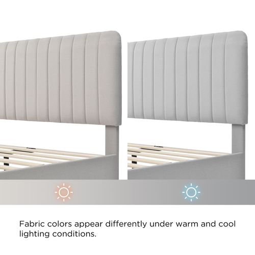 Lit Double Capitonné 140 X 200 Cm, Cadre De Lit, Tête De Lit Réglable, Lin, Gris Et Beige
