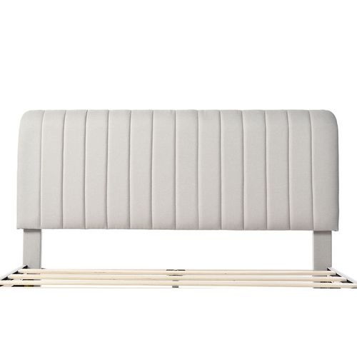 Lit Double Capitonné 160 X 200 Cm, Cadre De Lit, Tête De Lit Réglable, Lin, Gris Et Beige