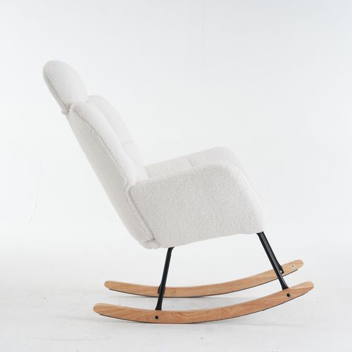 Fauteuil à Bascule Rembourré En Tissu Teddy Pour Salon, Chambre à Coucher, Blanc
