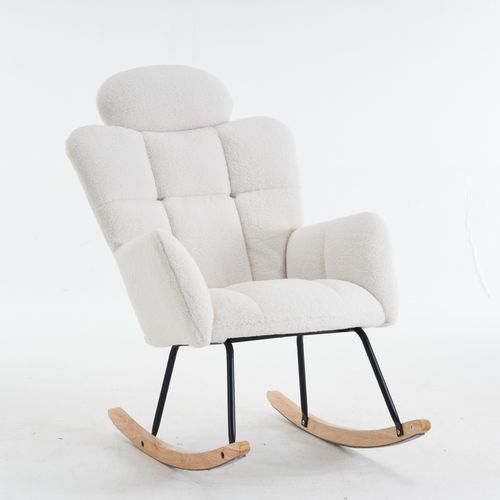 Fauteuil à Bascule Rembourré En Tissu Teddy Pour Salon, Chambre à Coucher, Blanc