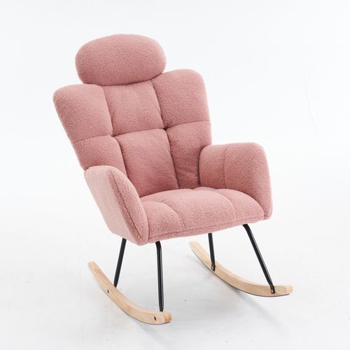 Fauteuil à Bascule Rembourré En Tissu Teddy Pour Salon, Chambre à Coucher, Rose