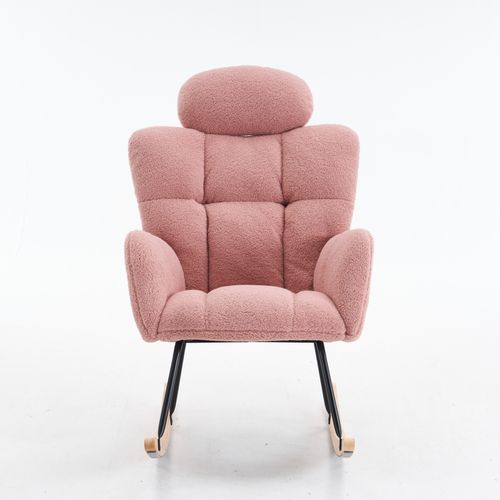 Fauteuil à Bascule Rembourré En Tissu Teddy Pour Salon, Chambre à Coucher, Rose
