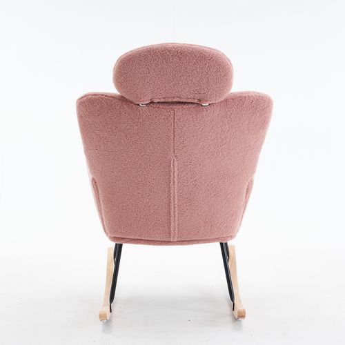 Fauteuil à Bascule Rembourré En Tissu Teddy Pour Salon, Chambre à Coucher, Rose
