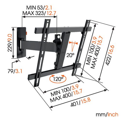 Support Mural Inclinable/orientable Pour Écran De 32 À 55 - Wall3225black