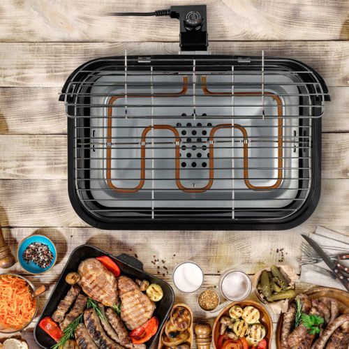 Barbecue Hybride Electrique + Charbon 2000 W Noir