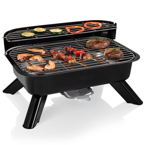 Barbecue Hybride Electrique + Charbon 2000 W Noir