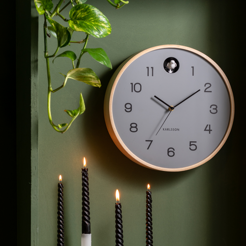 Horloge En Bois De Bouleau Natural Cuckoo Gris