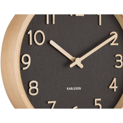 Horloge Ronde En Bois Pure 22 Cm Noir