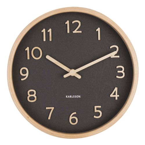 Horloge Ronde En Bois Pure 22 Cm Noir