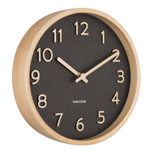 Horloge Ronde En Bois Pure 22 Cm Noir