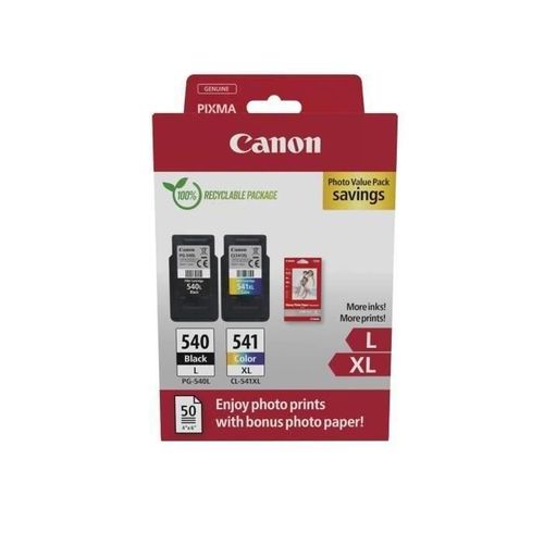 Pack De 2 Cartouches D'encre + Pack Papiers Photo - Canon - Pg-540l Noir + Cl-541xl Couleur
