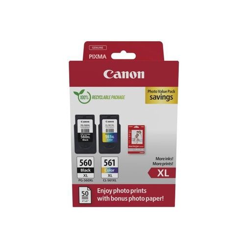 Pack De 2 Cartouches D'encre + Pack Papiers Photo - Pg-560xl Noir + Cl-561xl Couleur