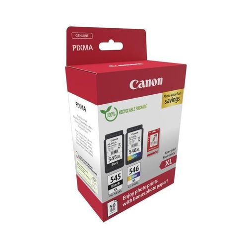 Pack De 2 Cartouches D'encre + Pack Papiers Photo - Canon - Pg-545xl Noir + Cl-546xl Couleur