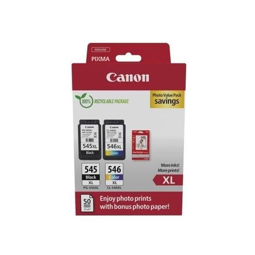Pack De 2 Cartouches D'encre + Pack Papiers Photo - Canon - Pg-545xl Noir + Cl-546xl Couleur