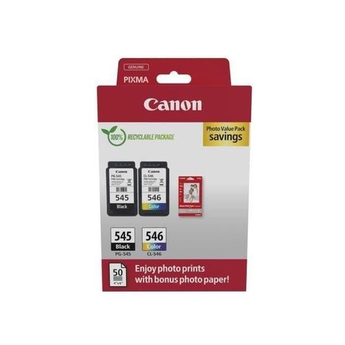 Pack De 2 Cartouches D'encre + Pack Papiers Photo - Canon - Pg-545 Noir + Cl-546 Couleur