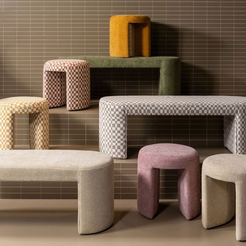 Pouf Damiers En Tissu