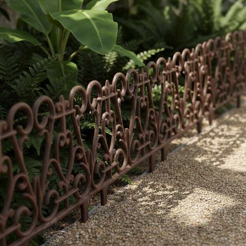 Bordure De Jardin Victorienne En Fonte Patinée - Motif Volutes Et Fleurs De Lys, 2x21x28cm - L'Héritier Du Temps