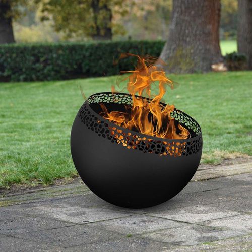 Brasero Sphère Design En Métal Noir - Ajouré Pois