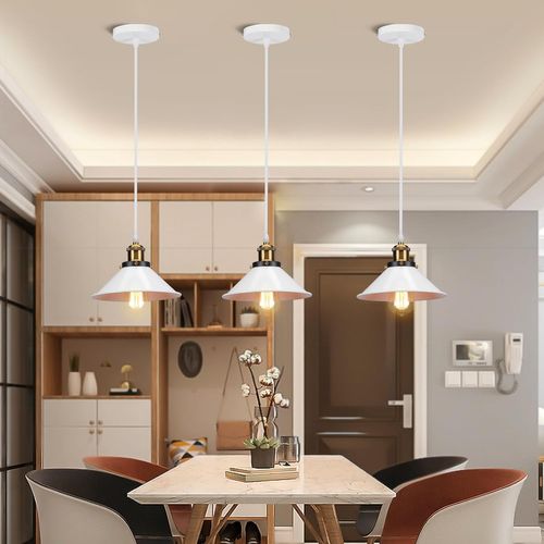 2 Pack Vintage Lustre Suspension Industrielle Lampe De Plafond 22cm Abat-jour Blanc