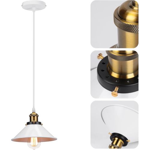 2 Pack Vintage Lustre Suspension Industrielle Lampe De Plafond 22cm Abat-jour Blanc