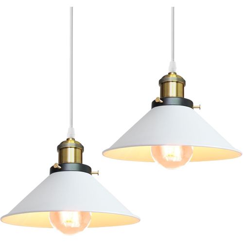 2 Pack Vintage Lustre Suspension Industrielle Lampe De Plafond 22cm Abat-jour Blanc