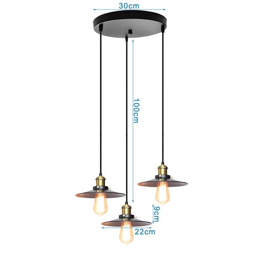 Suspension Vintage 3 Luminaire E27 Lustre Industriel Pour Chambre Cuisine Salle Bar Noir