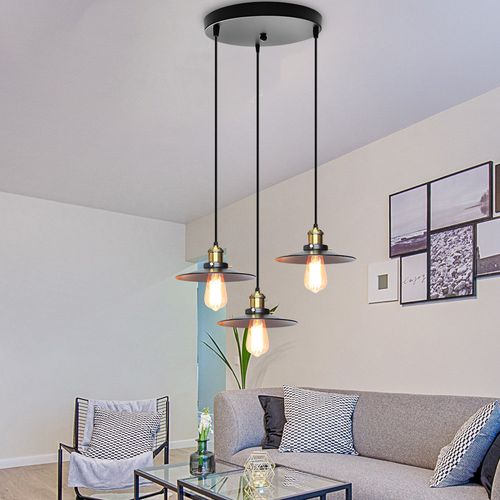 Suspension Vintage 3 Luminaire E27 Lustre Industriel Pour Chambre Cuisine Salle Bar Noir
