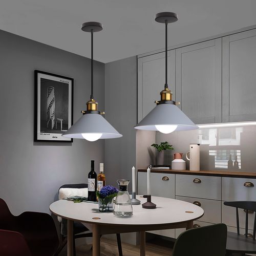 2 Pack Suspension Moderne Lustre Abat-jour Métal Macaron Eclairage De Plafond Industriel E27 Gris