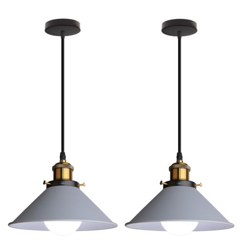 2 Pack Suspension Moderne Lustre Abat-jour Métal Macaron Eclairage De Plafond Industriel E27 Gris
