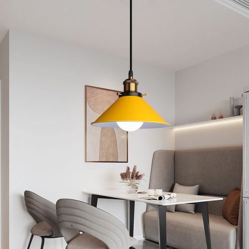 Suspension Moderne Lustre Abat-jour Macaron Eclairage De Plafond Industriel E27 Jaune Foncé