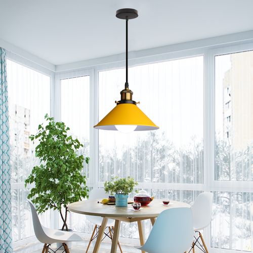 Suspension Moderne Lustre Abat-jour Macaron Eclairage De Plafond Industriel E27 Jaune Foncé