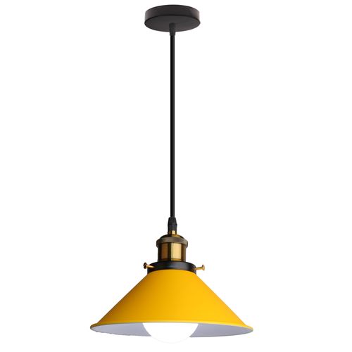 Suspension Moderne Lustre Abat-jour Macaron Eclairage De Plafond Industriel E27 Jaune Foncé