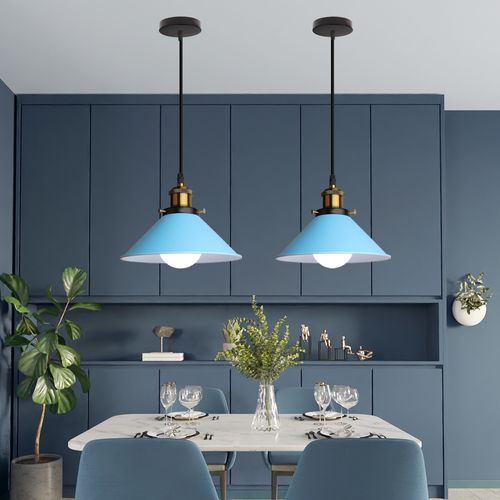 Suspension Moderne Lustre Abat-jour Métal Macaron Eclairage De Plafond Industriel E27 Bleu