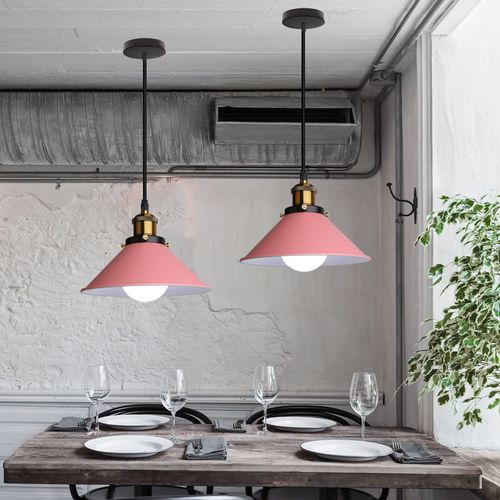 Suspension Moderne Lustre Abat-jour Métal Macaron Eclairage De Plafond Industriel E27 Rose Foncé