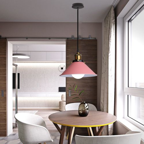 Suspension Moderne Lustre Abat-jour Métal Macaron Eclairage De Plafond Industriel E27 Rose Foncé