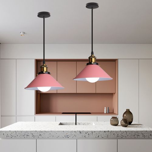 2 Pack Suspension Moderne Lustre Abat-jour Macaron Eclairage De Plafond Industriel E27 Rose Foncé