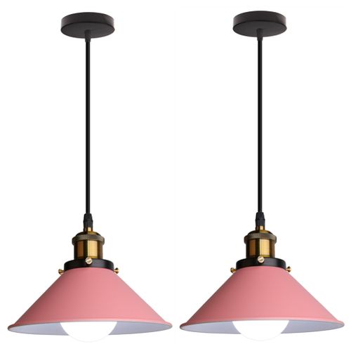 2 Pack Suspension Moderne Lustre Abat-jour Macaron Eclairage De Plafond Industriel E27 Rose Foncé