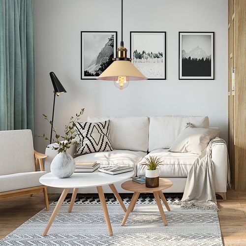 Suspension Moderne Lustre Abat-jour Métal Macaron Eclairage De Plafond Industriel E27 Jaune