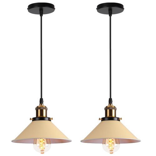 2 Pack Suspension Moderne Lustre Abat-jour Métal Macaron Eclairage De Plafond Industriel E27 Jaune