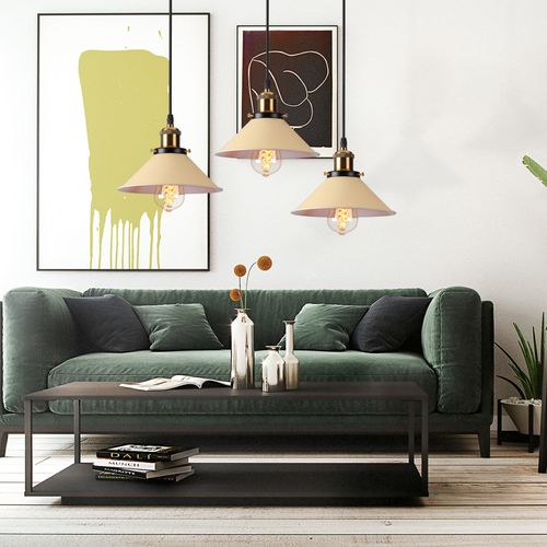 2 Pack Suspension Moderne Lustre Abat-jour Métal Macaron Eclairage De Plafond Industriel E27 Jaune