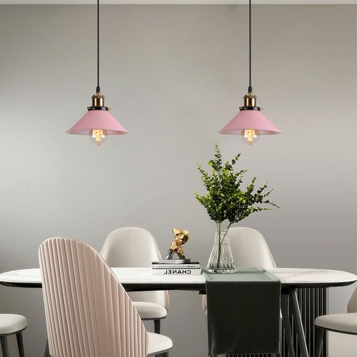Suspension Moderne Lustre Abat-jour Métal Macaron Eclairage De Plafond Industriel E27 Rose