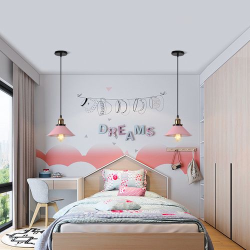 2 Pack Suspension Moderne Lustre Abat-jour Métal Macaron Eclairage De Plafond Industriel E27 Rose