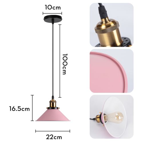 2 Pack Suspension Moderne Lustre Abat-jour Métal Macaron Eclairage De Plafond Industriel E27 Rose