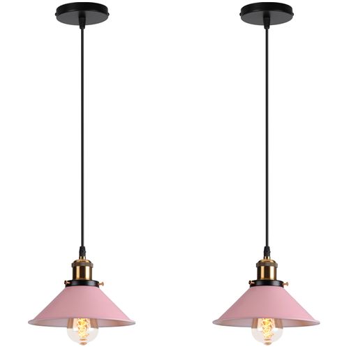 2 Pack Suspension Moderne Lustre Abat-jour Métal Macaron Eclairage De Plafond Industriel E27 Rose