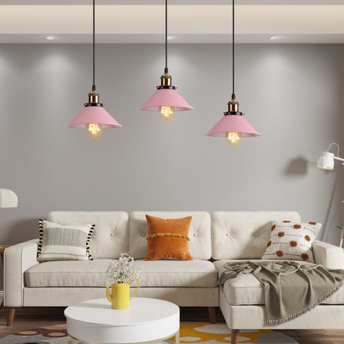 2 Pack Suspension Moderne Lustre Abat-jour Métal Macaron Eclairage De Plafond Industriel E27 Rose