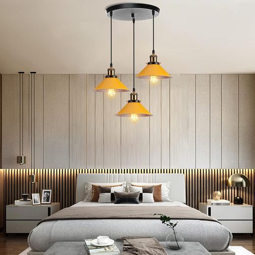 Lustre Suspension Moderne 3 Luminaire Abat-jour Métal Macaron Eclairage De Plafond E27 Jaune