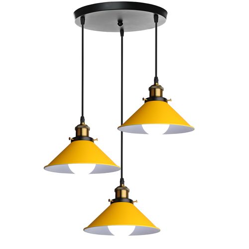 Lustre Suspension Moderne 3 Luminaire Abat-jour Métal Macaron Eclairage De Plafond E27 Jaune
