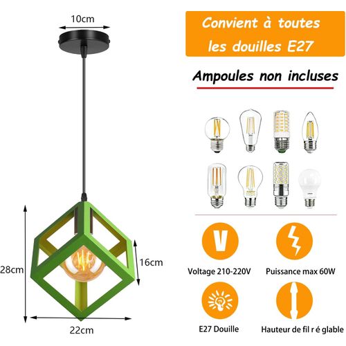 2 Pack Suspension Moderne Géométrique E27 Lustre Métal Pour Chambre Salon Cuisine Vert