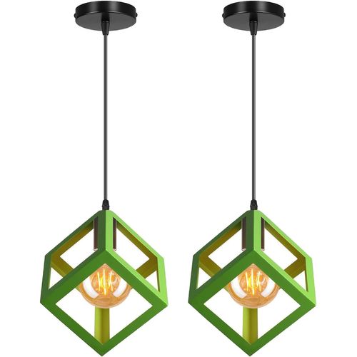 2 Pack Suspension Moderne Géométrique E27 Lustre Métal Pour Chambre Salon Cuisine Vert
